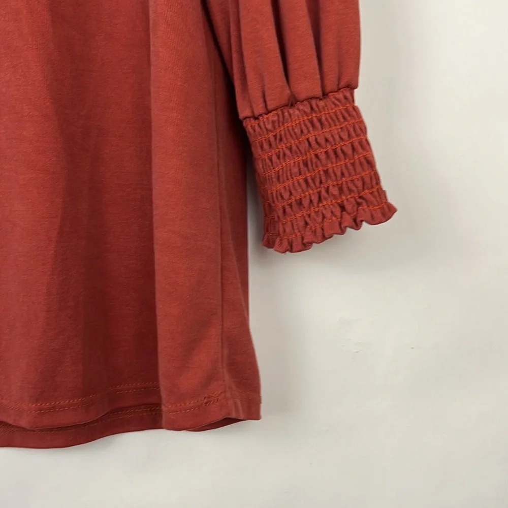 GREEN ENVELOPE 3/4 sleeve blouse in rust orange M - Picture 4 of 7